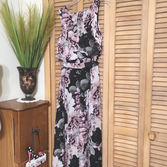 Ashley Stewart Plus Size Maxi Chiffon Floral Hi-Lo Hem Dress - Picture 6 of 16